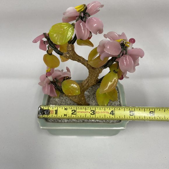 Vtg Glass Bonsai Tree Pink Flowers Artificial Plant Oriental Home Decor - Picture 7 of 11